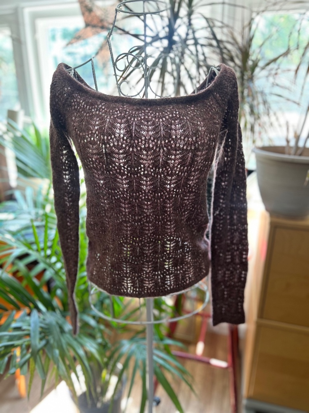 American Eagle Off shoulder lace knit sweater